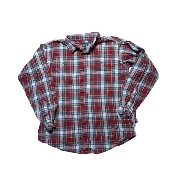 PATAGONIA Long Sleeve shirt, XL, Lightweight Flannel Red, Lt. Gray & Dark Gray - Picture 1 of 7